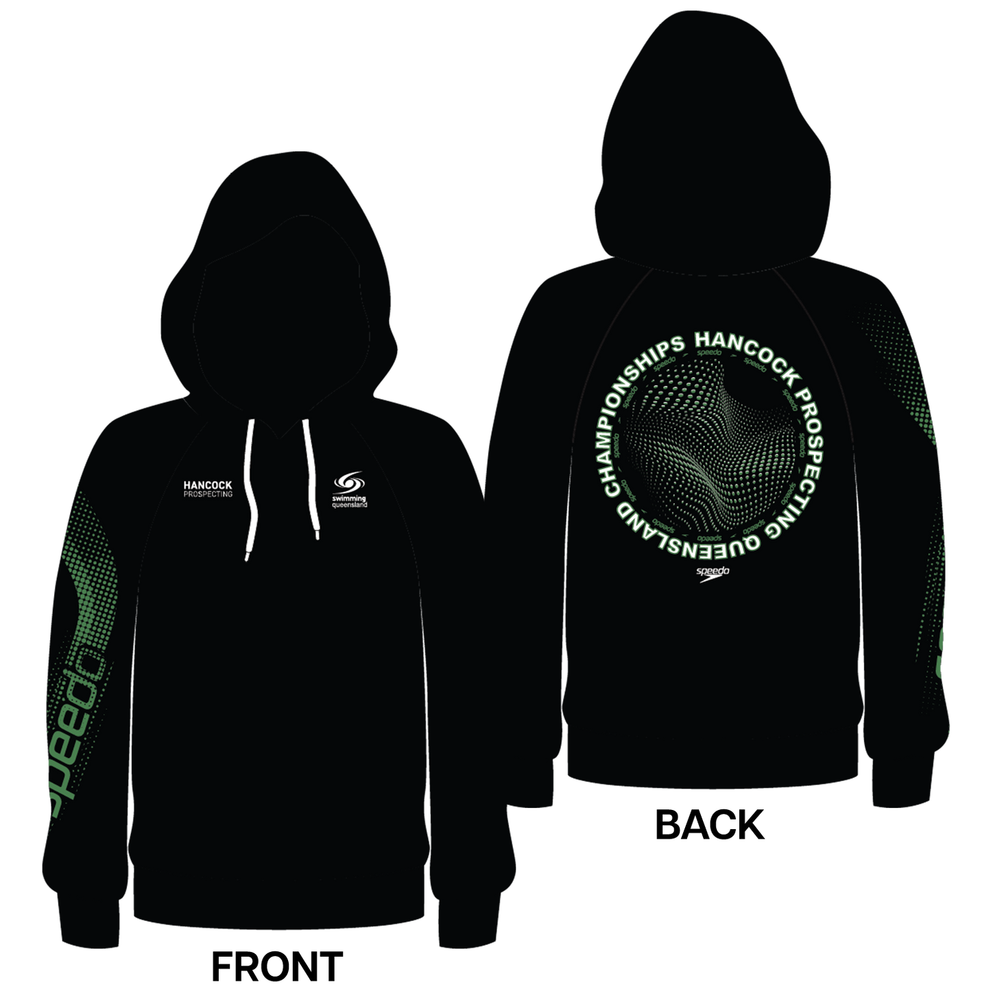 Swimming QLD State Champs - Speedo Black/Green Hoodie