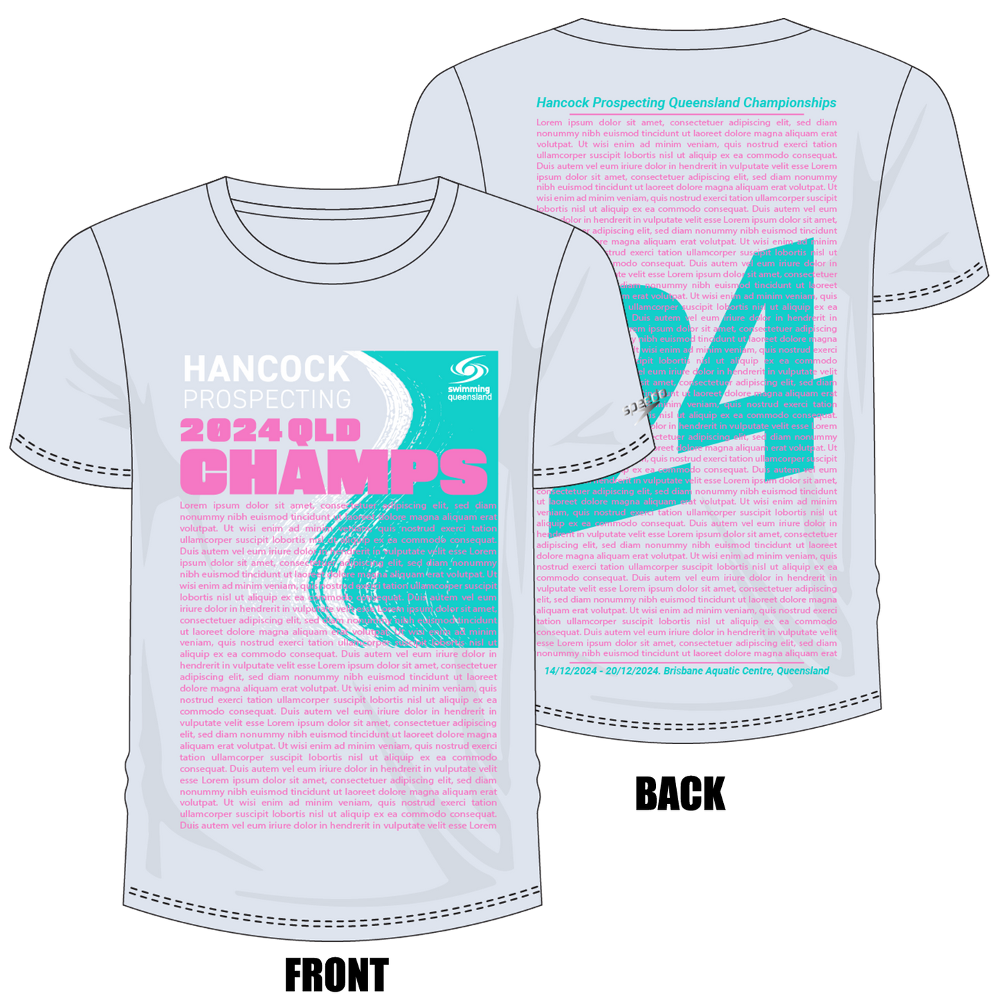 Swimming QLD State Champs - Light Grey Unisex Names T-Shirt