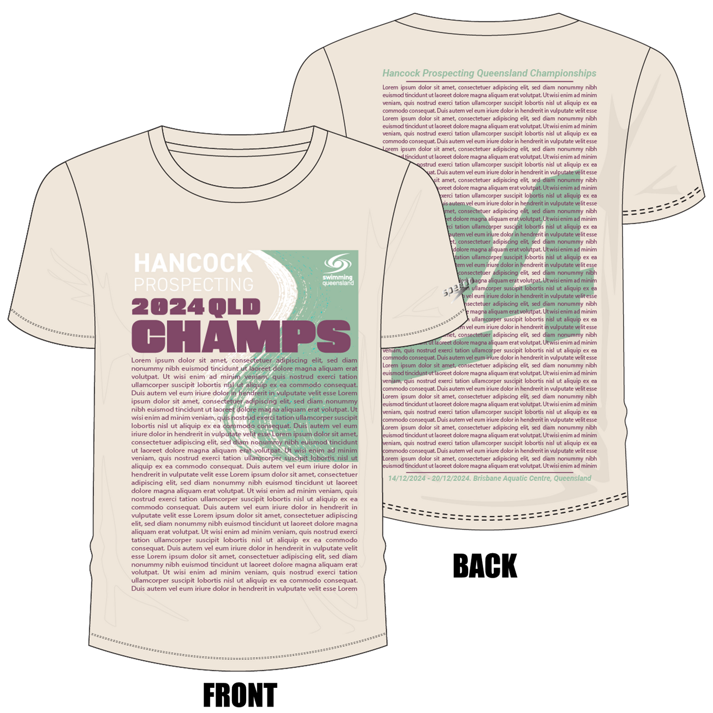 Swimming QLD State Champs - Sand Unisex Names T-Shirt